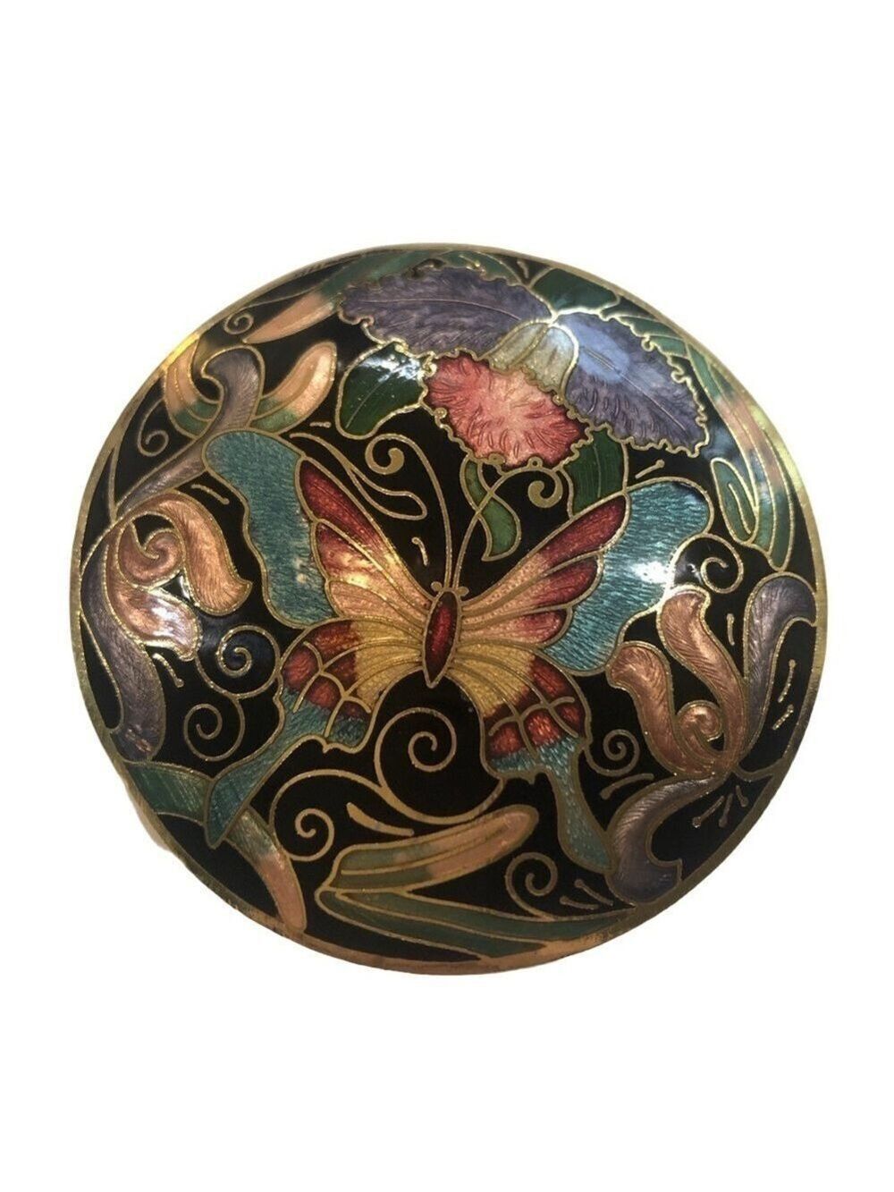 Cloisonné belt buckle  butterfly flower gold tone artsy art to wear